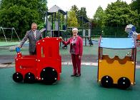 Councillors Mark Deaville and Sue Coleman at the new play area in Brough Park