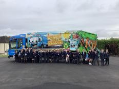 Pupils from St Edward's Academy in Leek with Dennis the converted bin wagon