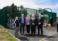 Keely Brown, Councillor Christopher Wood, the Mayoress and Mayor of Biddulph and Councillor John Jones at the new multi-use games area